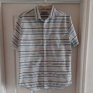 Express Fitted Short-Sleeve Striped Button-Down Shirt, L